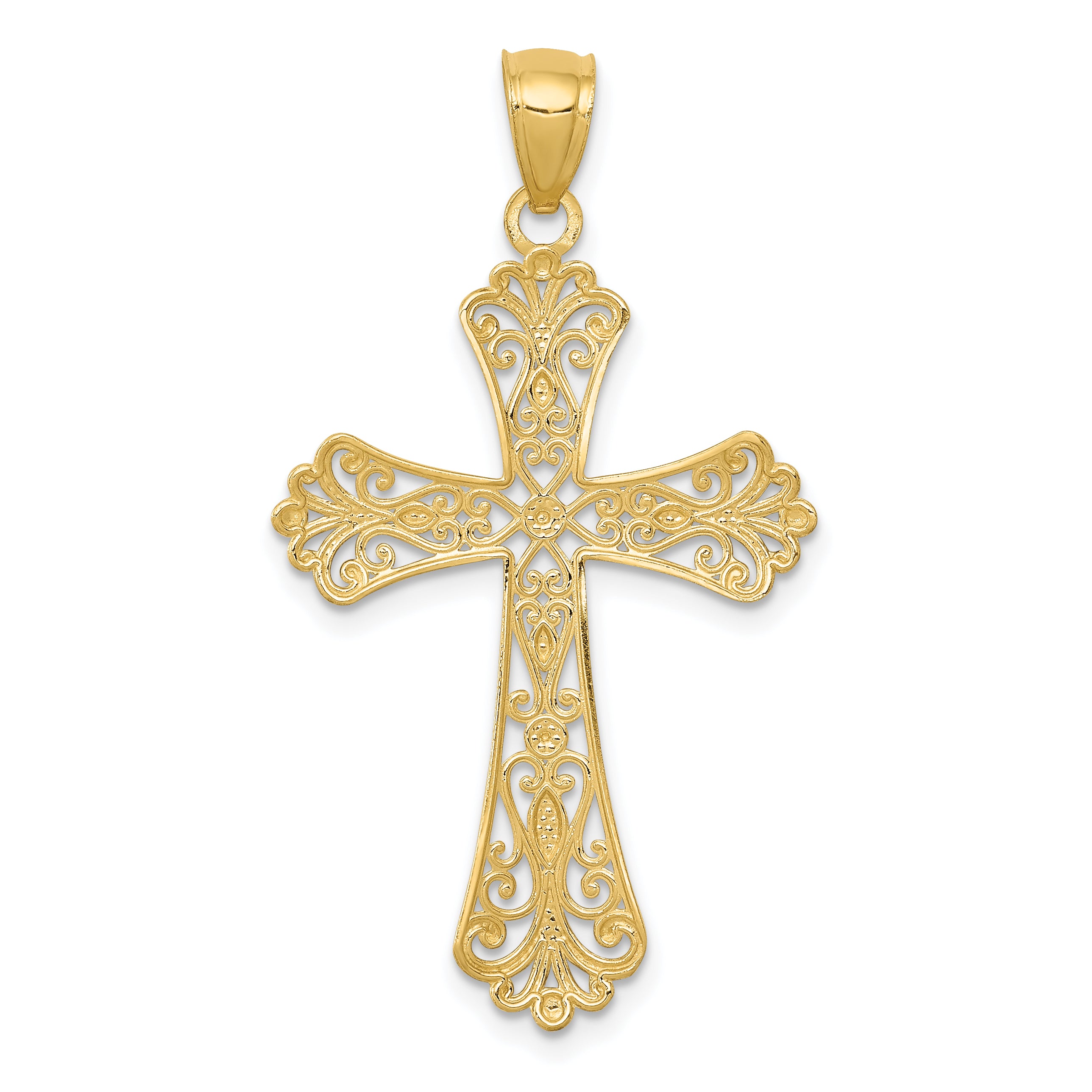 14K Gold Rhodium Plated Diamond-Cut Cross Pendant  Elegant Solid Design