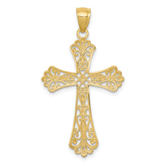 14K Gold Rhodium Plated Diamond-Cut Cross Pendant  Elegant Solid Design