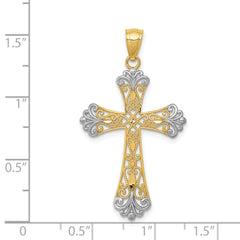 14k w/Rhodium Diamond-cut Cross Pendant