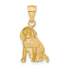 14K Gold Dog Charm with Brushed Finish and Diamond-Cut Details