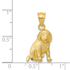 14K Gold Dog Charm with Brushed Finish and Diamond-Cut Details