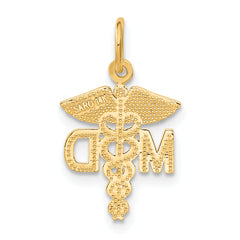 14K Gold MD Caduceus Charm with Brushed Diamond-Cut Finish