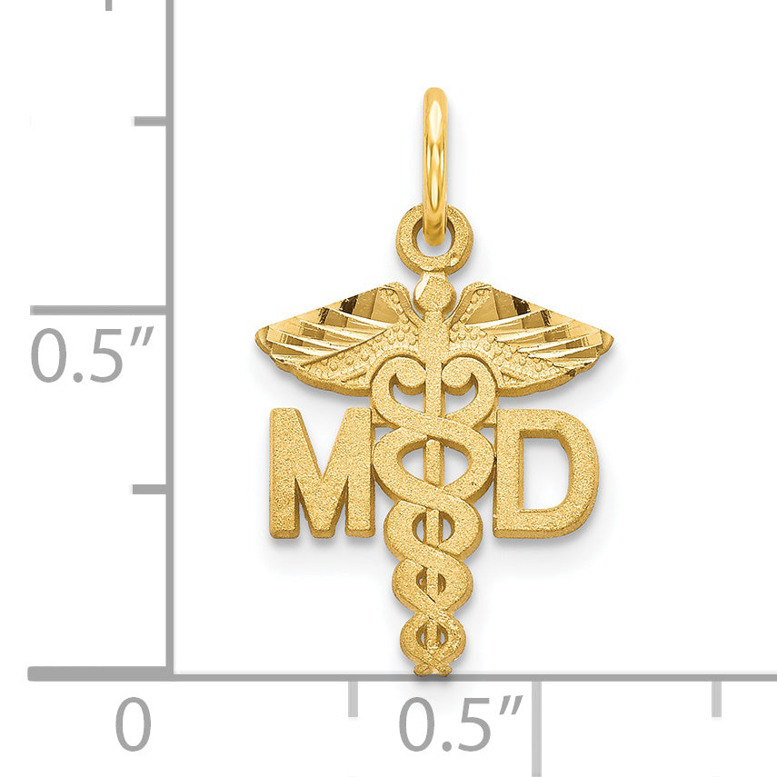 14K Gold MD Caduceus Charm with Brushed Diamond-Cut Finish