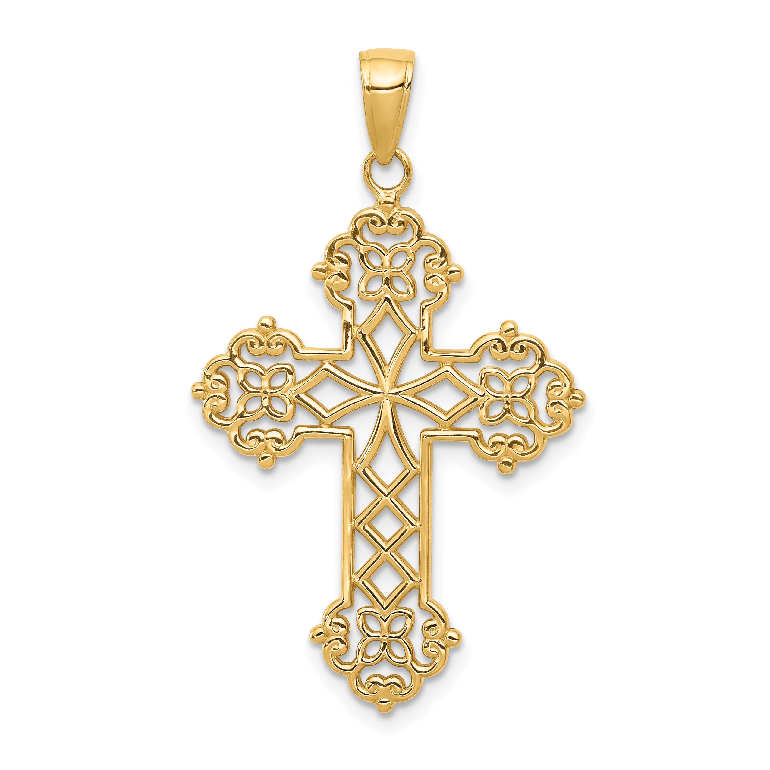 14K Lacey Budded Cross Pendant