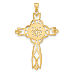 14K Gold Infinity Cross Pendant with Rhodium Diamond-Cut Beaded Trim