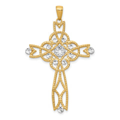 14K w/Rhodium Diamond-cut Beaded Trim Infinity Cross Pendant