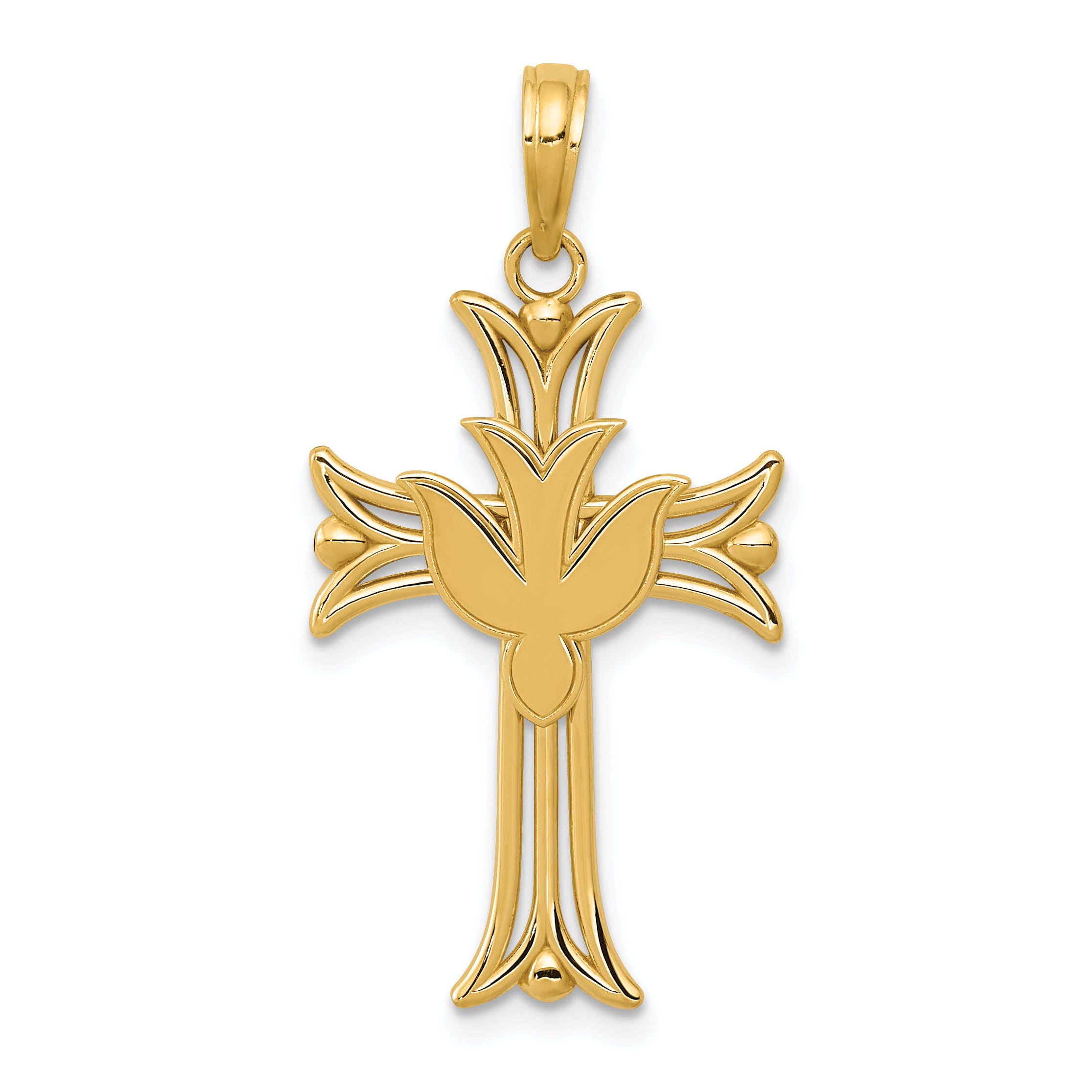 14K Dove on Cross Pendant