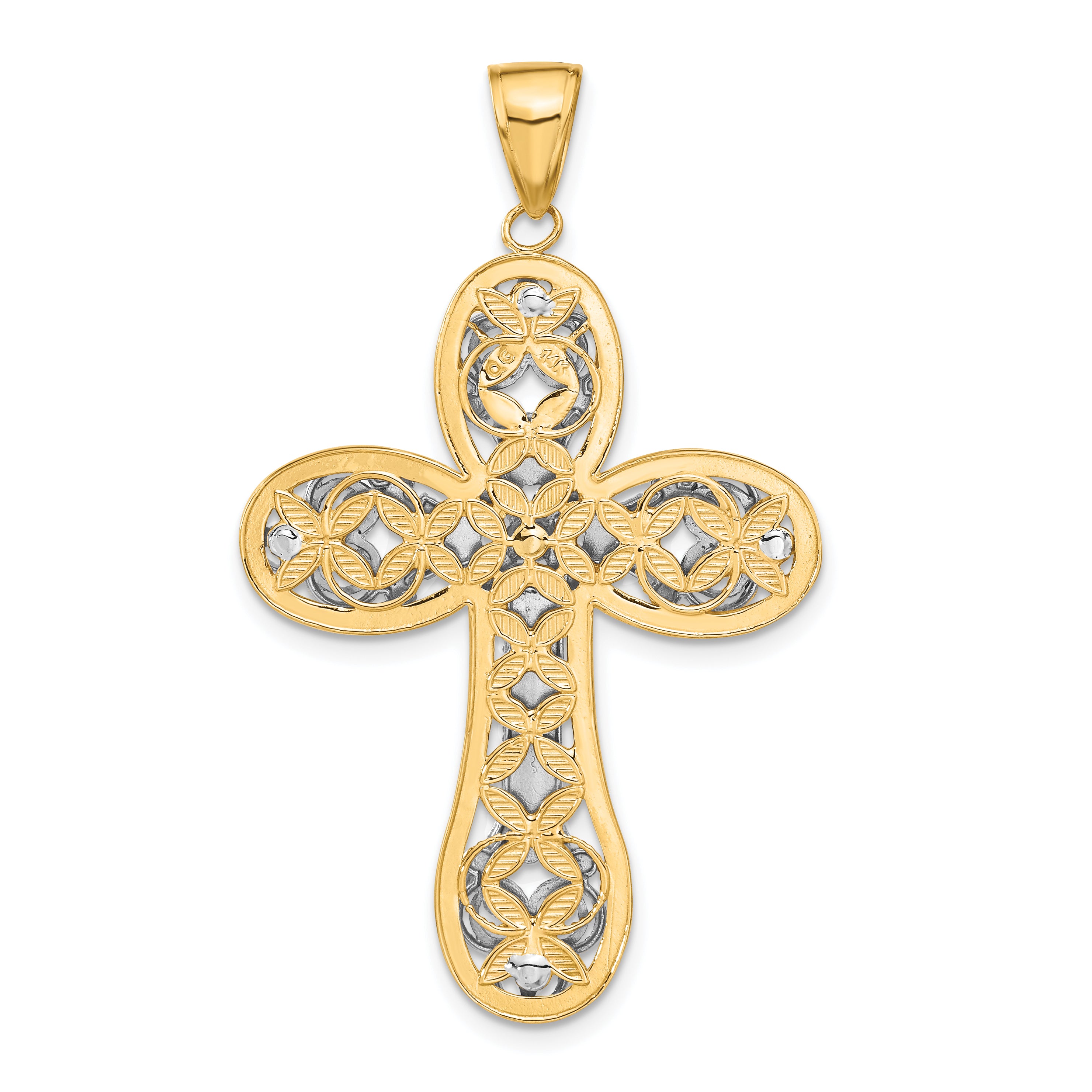 14K Two-Tone Gold Diamond-Cut Layered Cross Pendant  Elegant Religious Charm