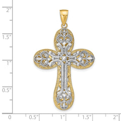 14K Two-Tone Gold Diamond-Cut Layered Cross Pendant  Elegant Religious Charm