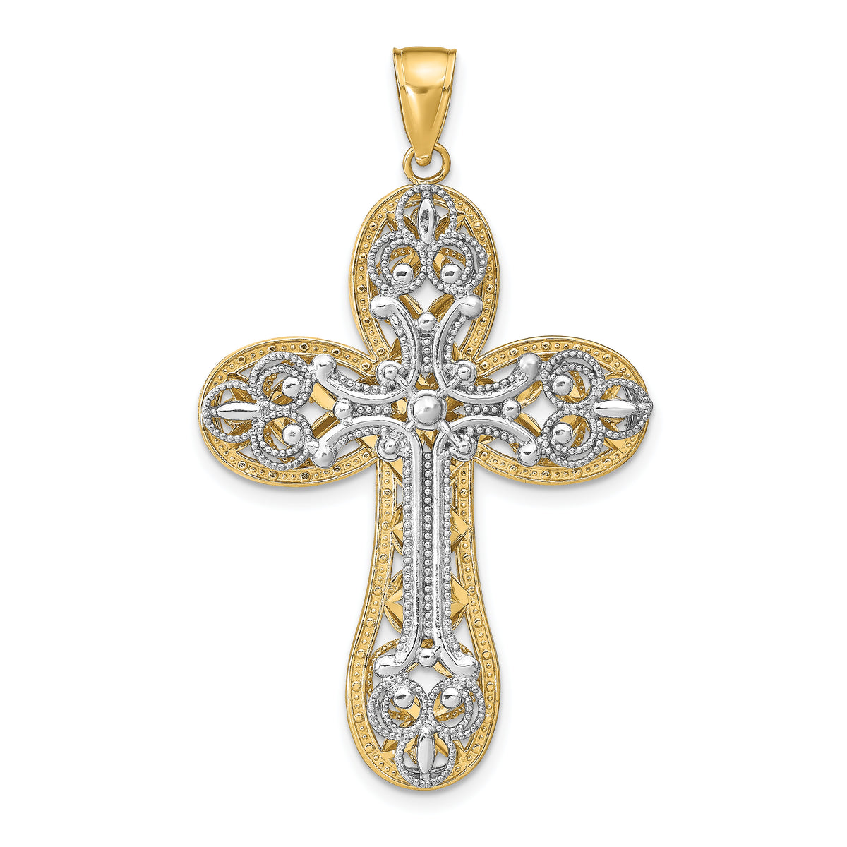 14K Two-tone Diamond-cut Layered Cross Pendant