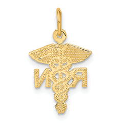 14K Gold RN Nurse Charm with Diamond-Cut Brushed Finish