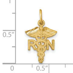 14K Gold RN Nurse Charm with Diamond-Cut Brushed Finish