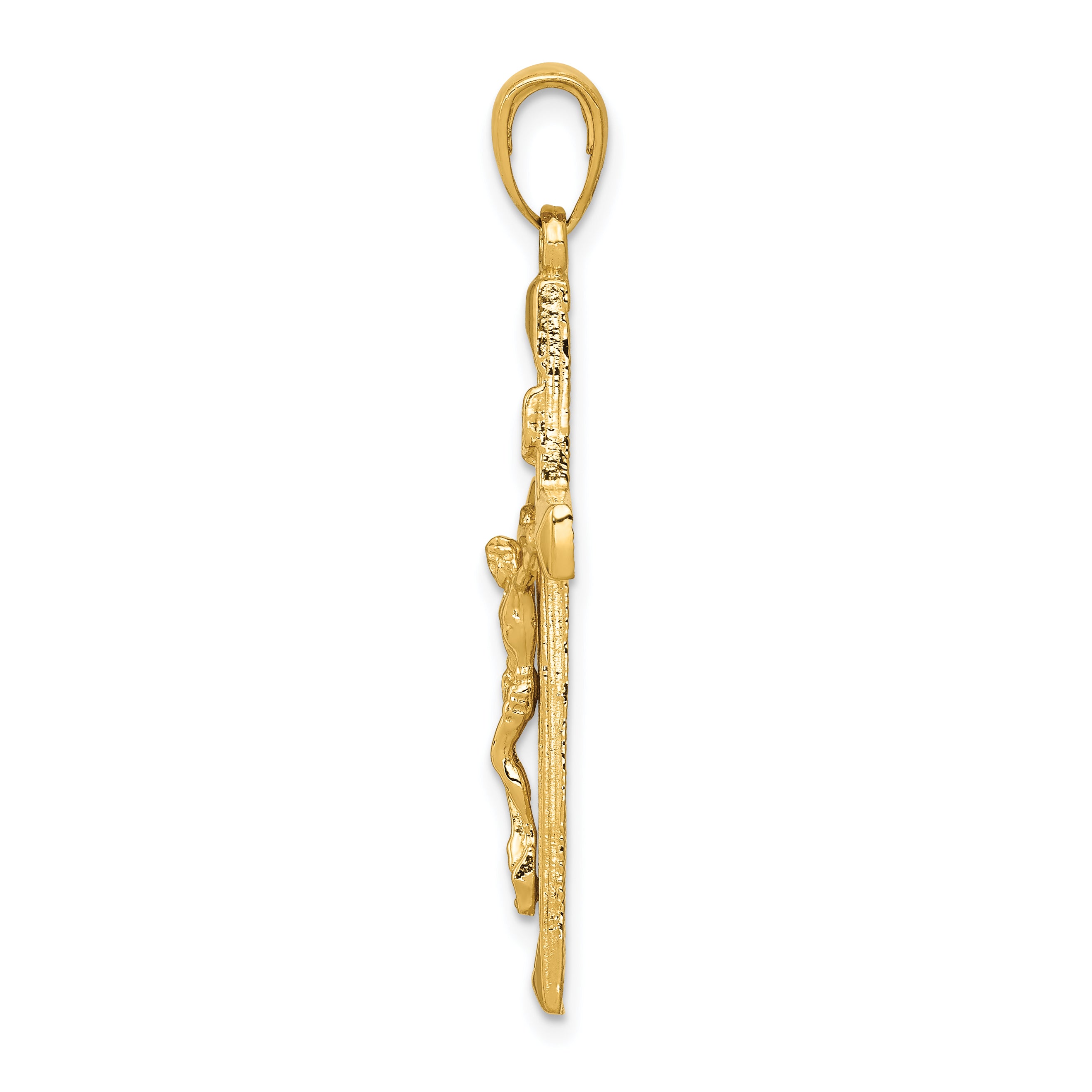 14K Gold Crucifix Pendant with Polished Finish and Solid Cast Design