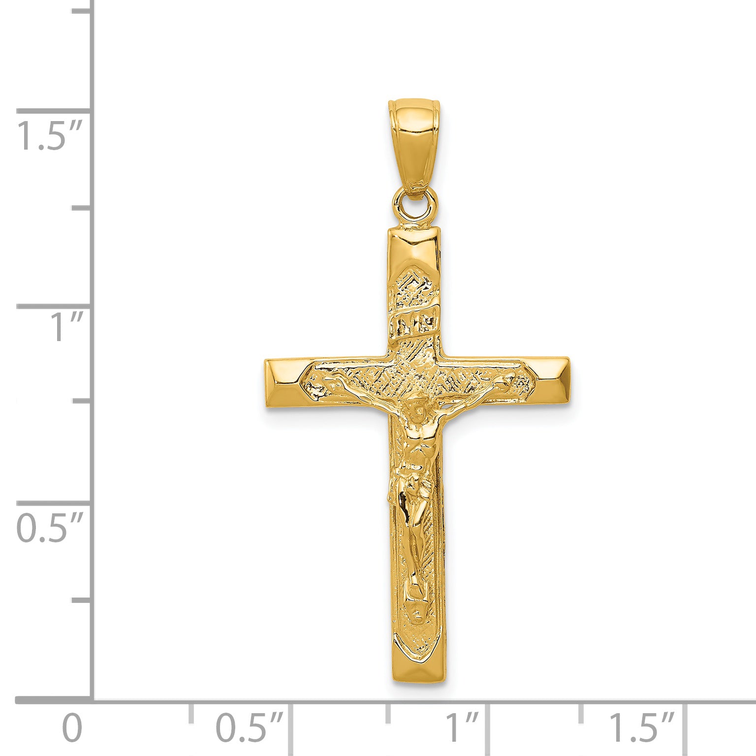 14K Gold Crucifix Pendant with Polished Finish and Solid Cast Design