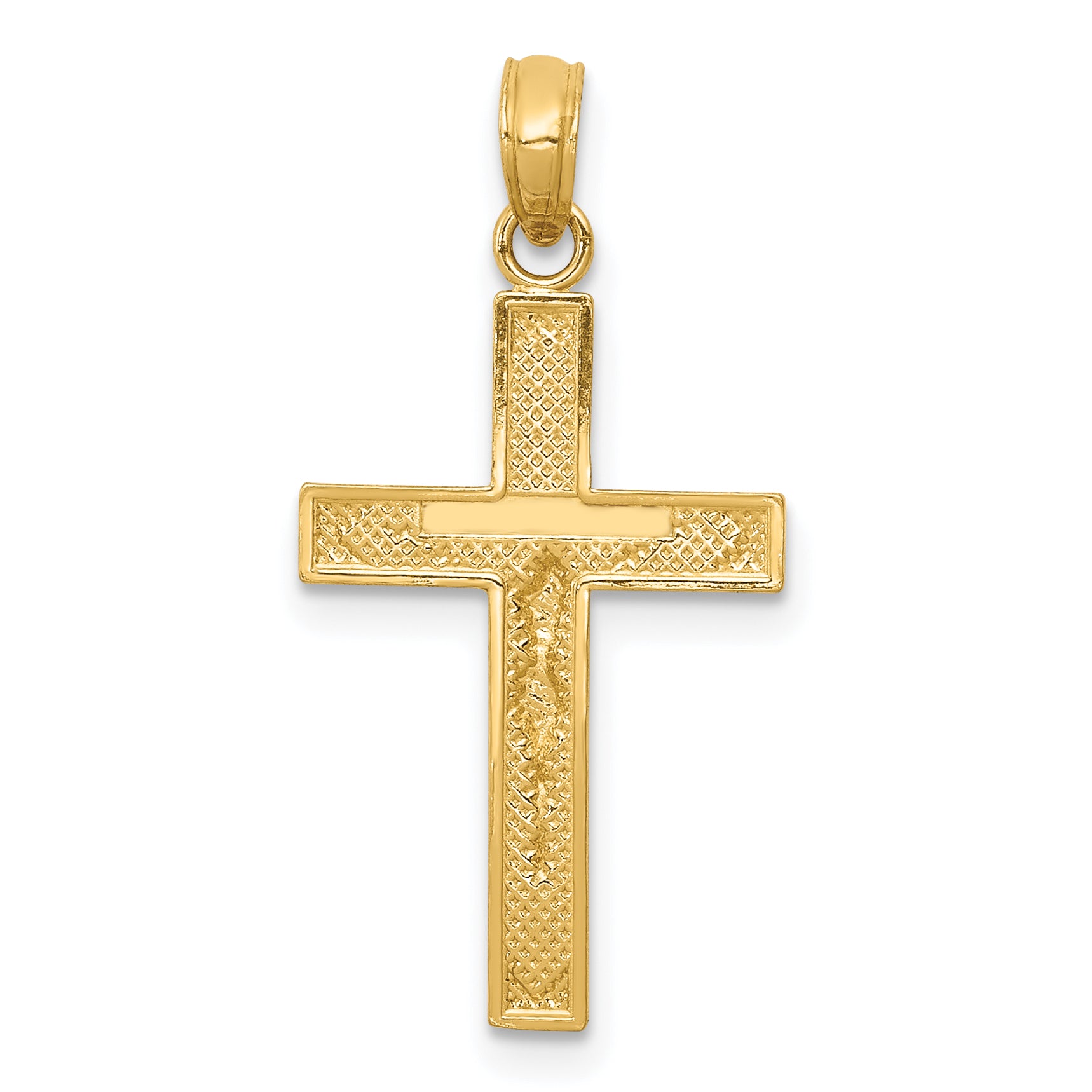 14K Gold Beveled Crucifix Pendant with Polished Finish