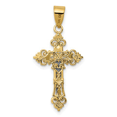 14K Two-Tone Gold Lacy-Edge INRI Crucifix Pendant Elegant Religious Charm