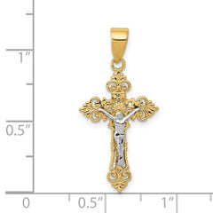 14K Two-Tone Gold Lacy-Edge INRI Crucifix Pendant Elegant Religious Charm