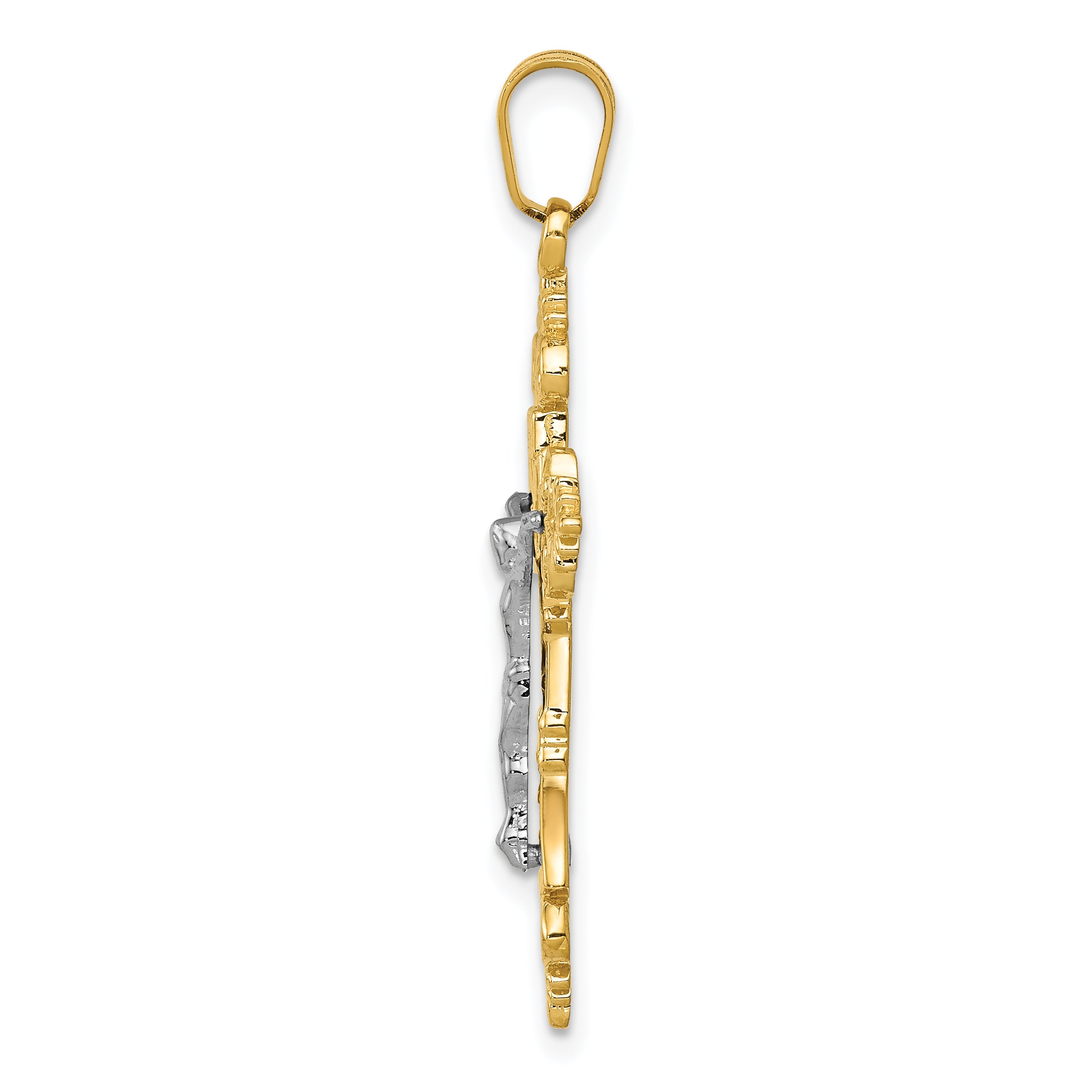 14K Two-Tone Medium Lacy-Edge Inri Crucifix Pendant