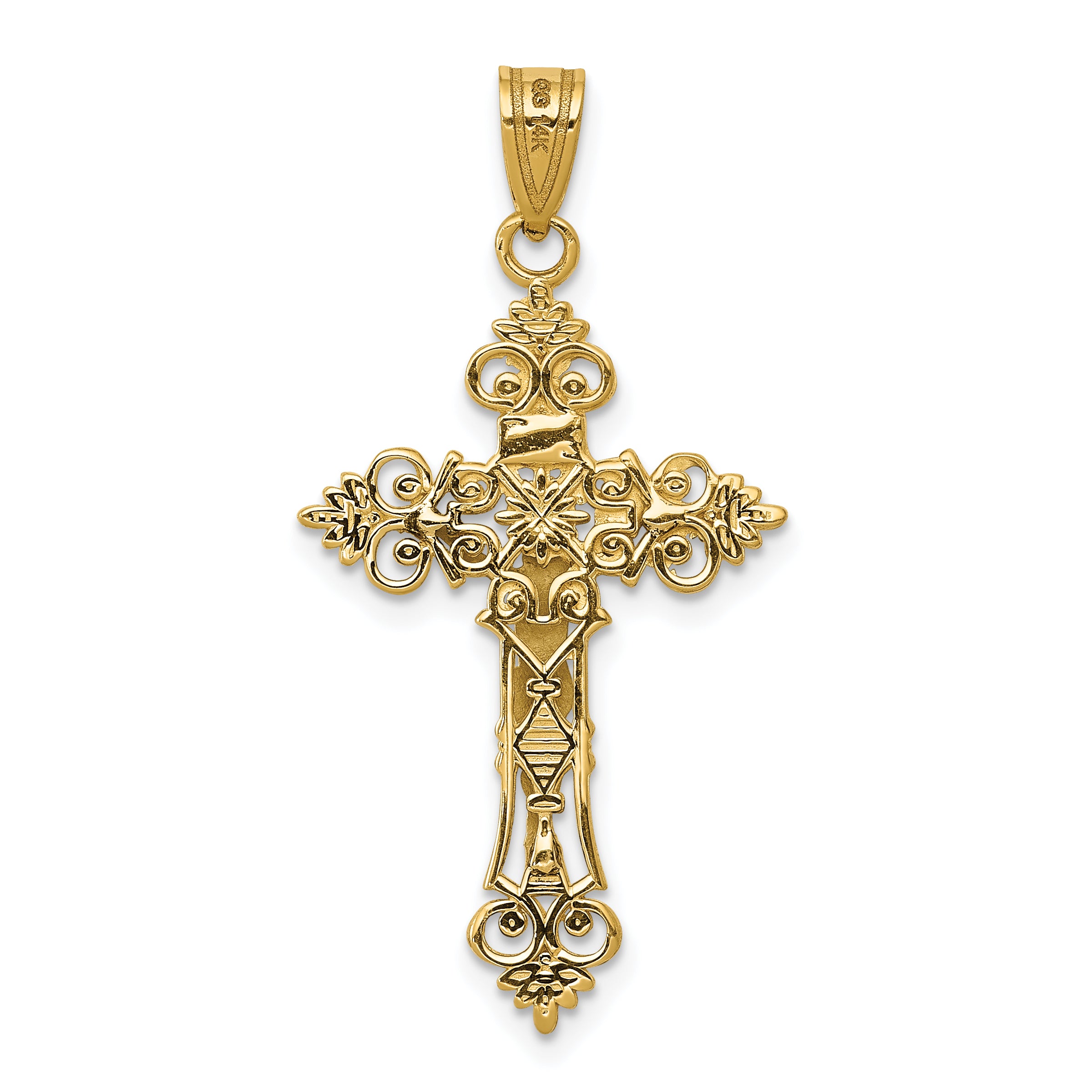 14K Two-Tone Medium Lacy-Edge Inri Crucifix Pendant