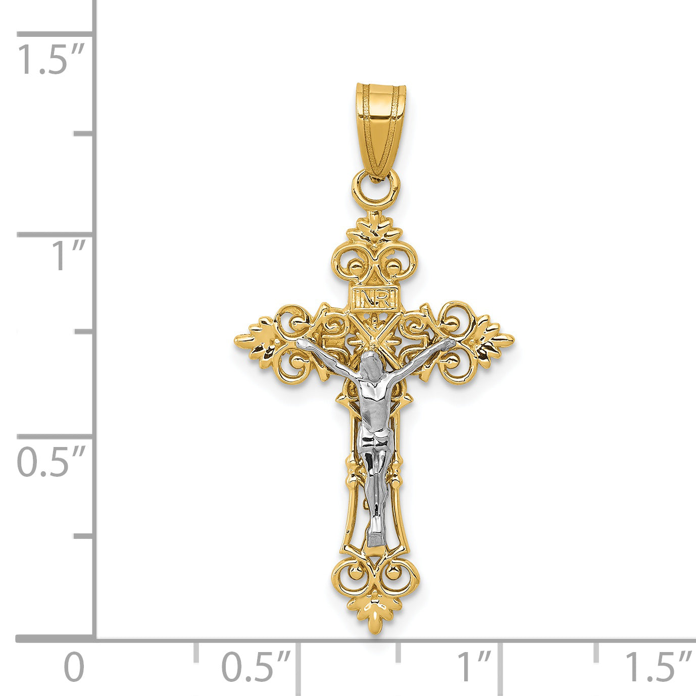 14K Two-Tone Medium Lacy-Edge Inri Crucifix Pendant