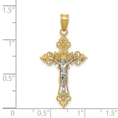 14K Two-Tone Medium Lacy-Edge Inri Crucifix Pendant