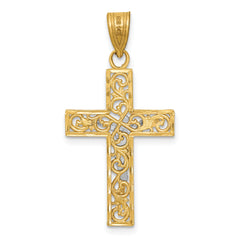 14K Two-Tone D/C Small Block Filigree Crucifix Pendant