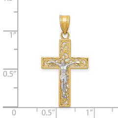 14K Two-Tone Gold Crucifix Pendant with Filigree Detailing  Classic & Elegant Style