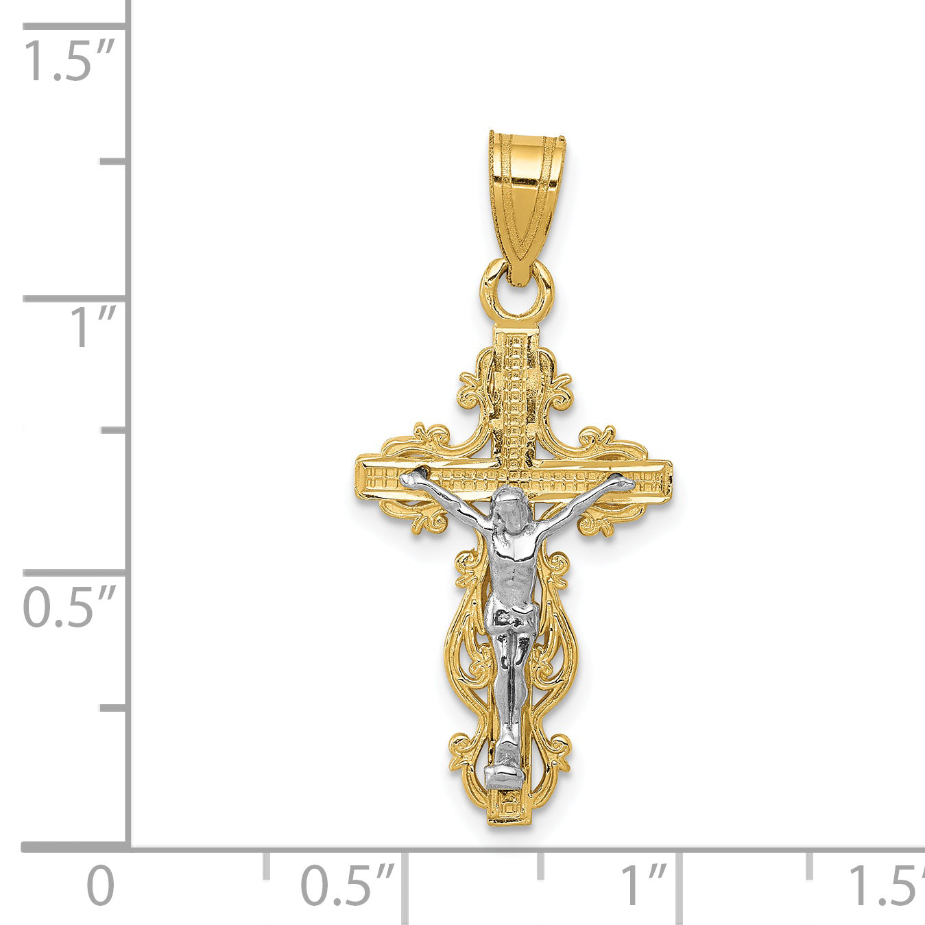 14K Two-Tone Gold Crucifix Pendant Elegant, Small, Narrow Design