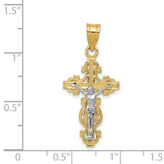 14K Two-Tone Gold Crucifix Pendant Elegant, Small, Narrow Design