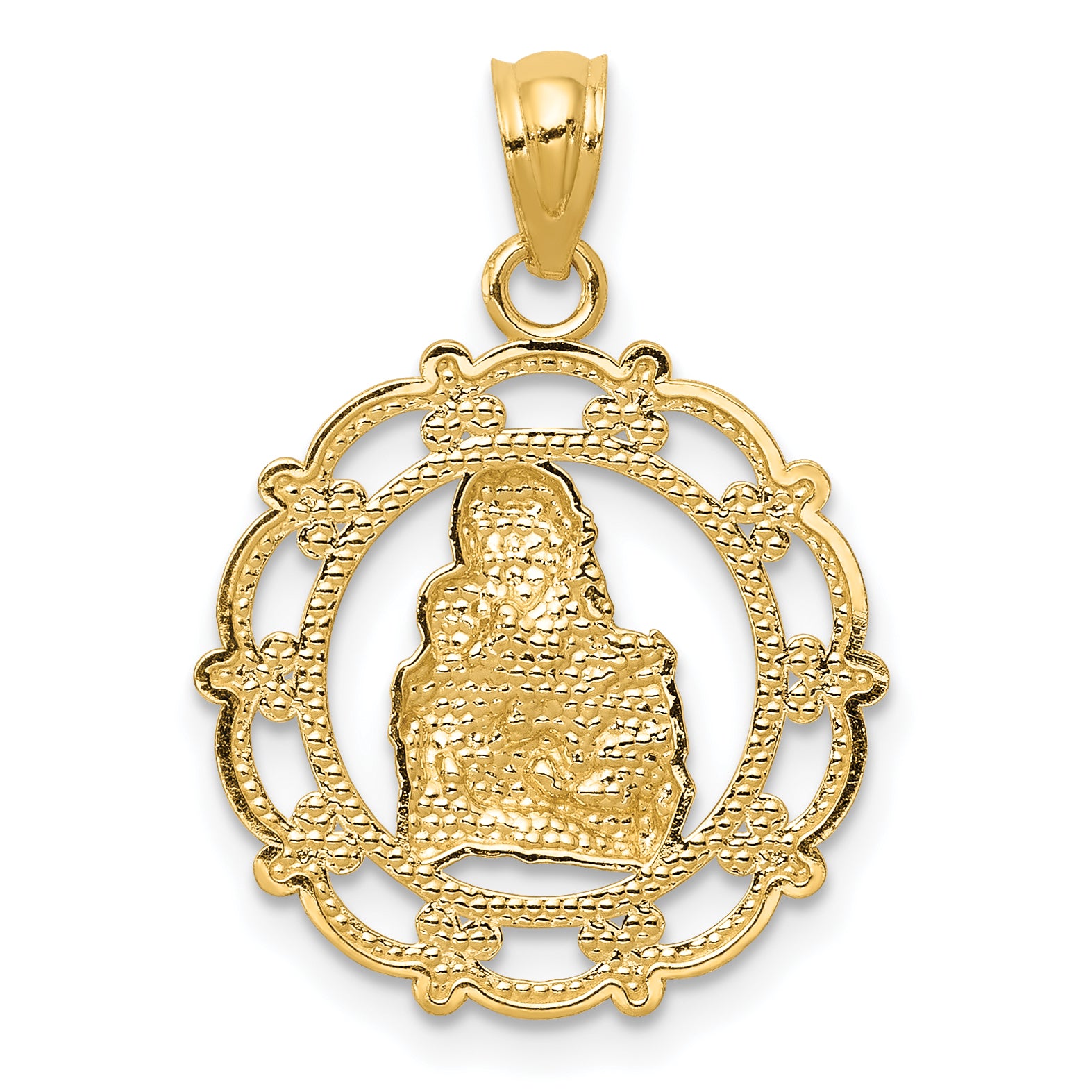 14K Gold and Rhodium Mother and Baby Pendant with Polished Finish