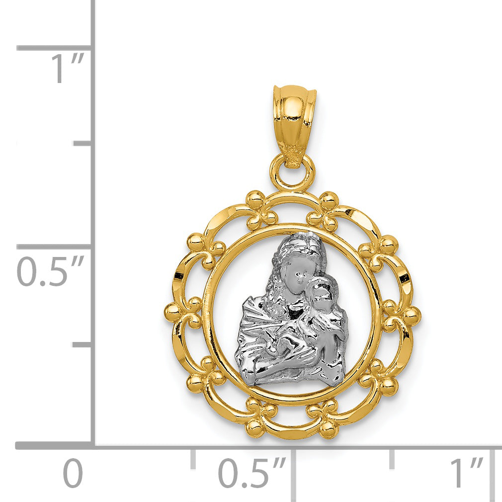 14K Gold and Rhodium Mother and Baby Pendant with Polished Finish