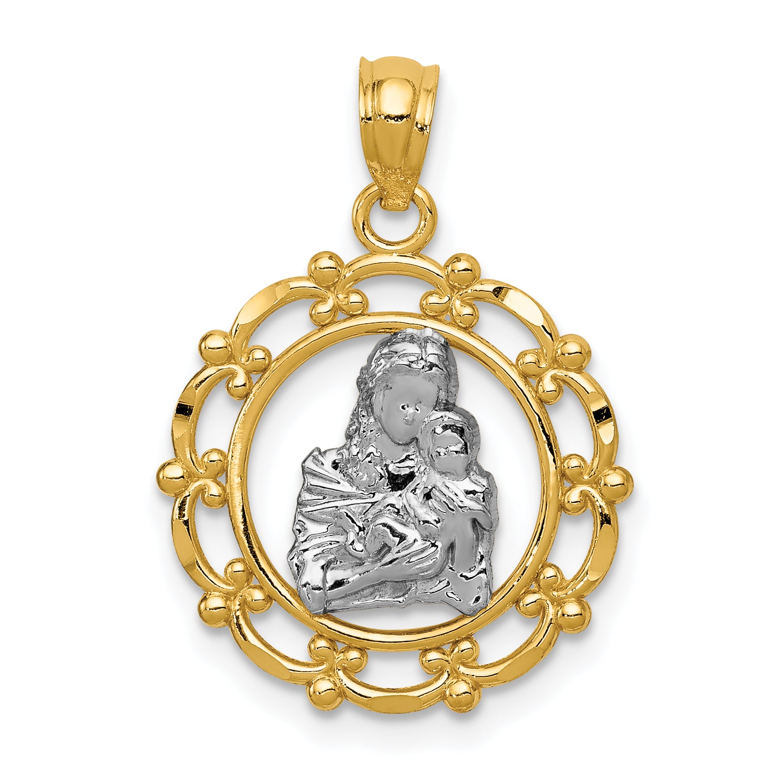 14k w/Rhodium Mother Holding Baby Pendant