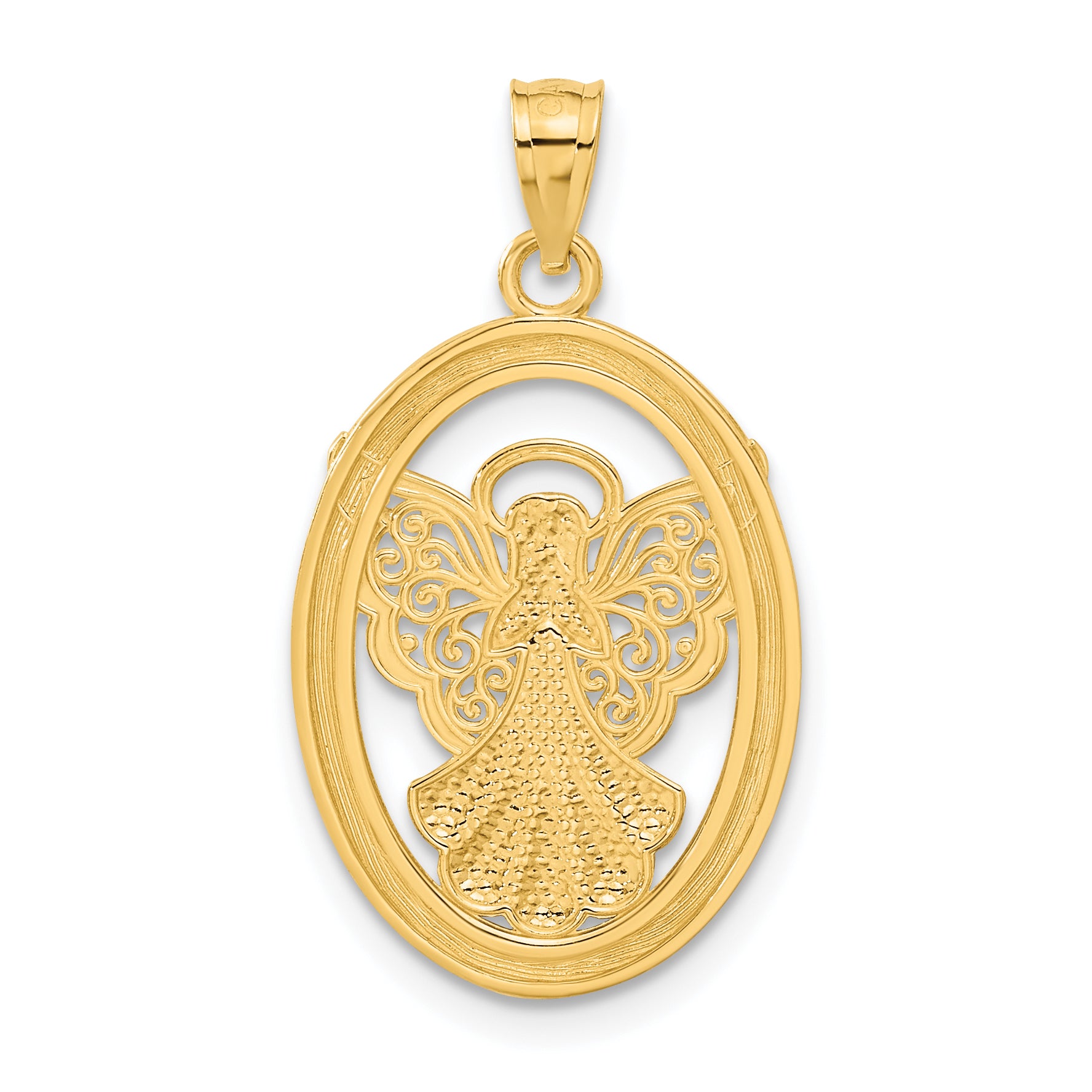 14K Gold Rhodium-Plated Angel Pendant with Believe Peace Hope Charm