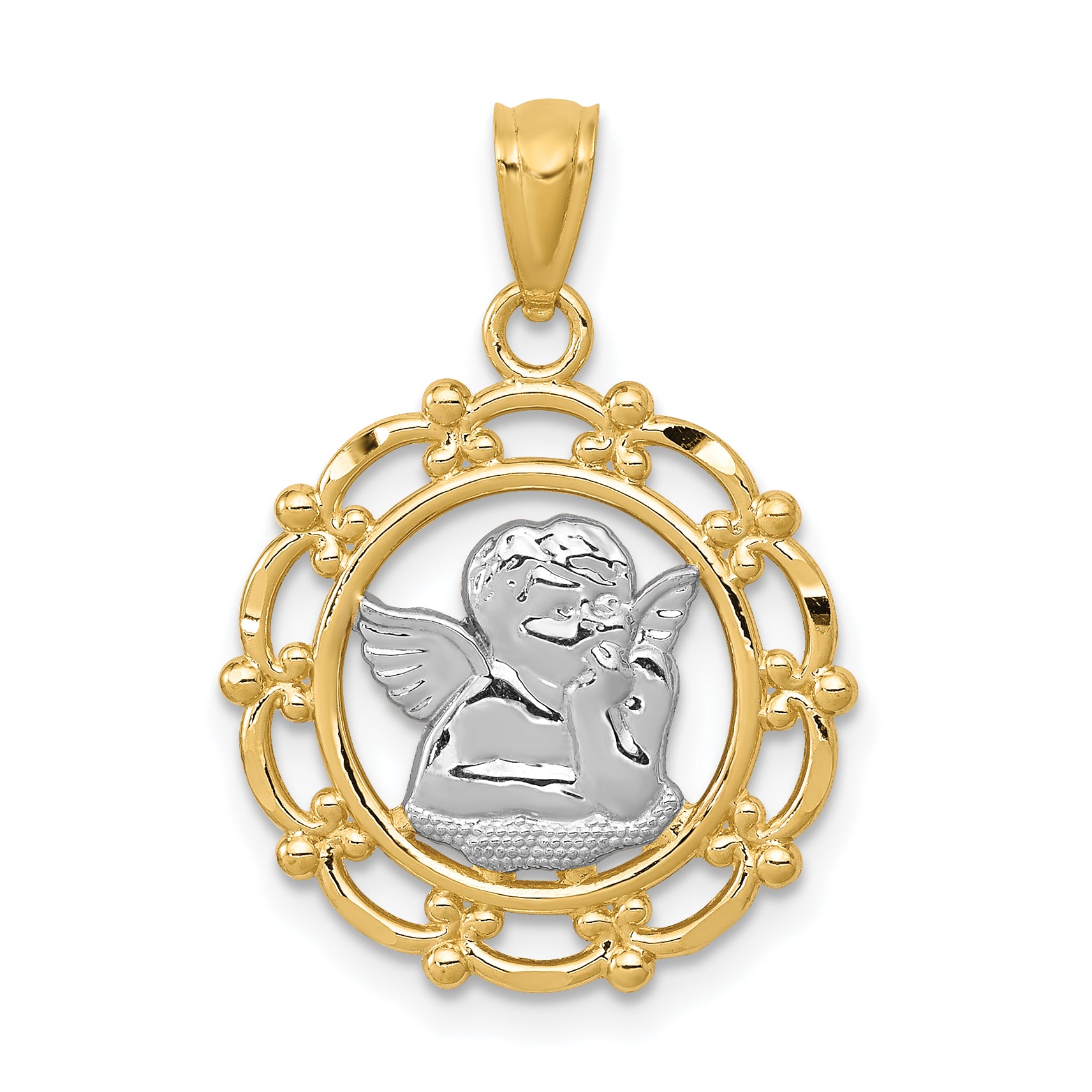 14k w/Rhodium Angel Pendant