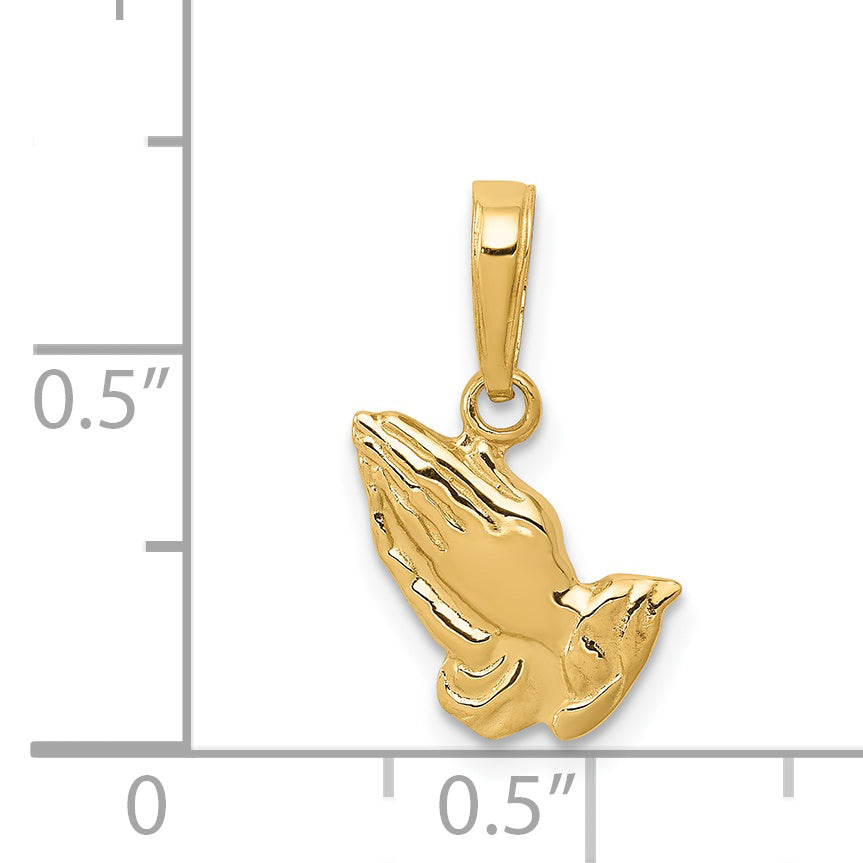 14K Gold Praying Hands Pendant with Solid Cast Design for Everyday Elegance