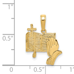 14K Bible, Praying Hands, and Cross Pendant