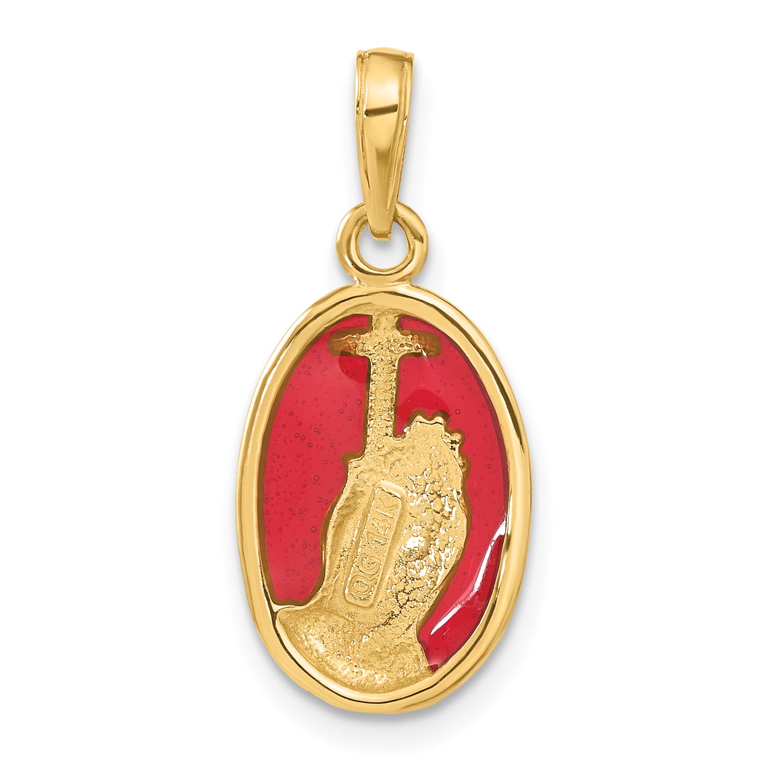 14K Red Enamel Praying Hands and Cross Pendant