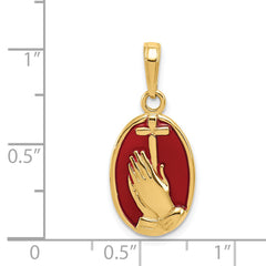 14K Red Enamel Praying Hands and Cross Pendant