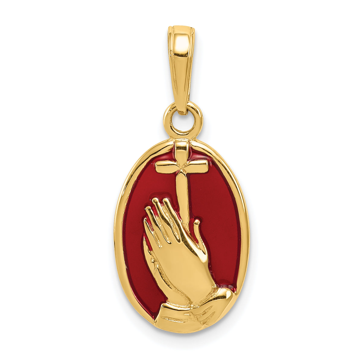 14K Red Enamel Praying Hands and Cross Pendant