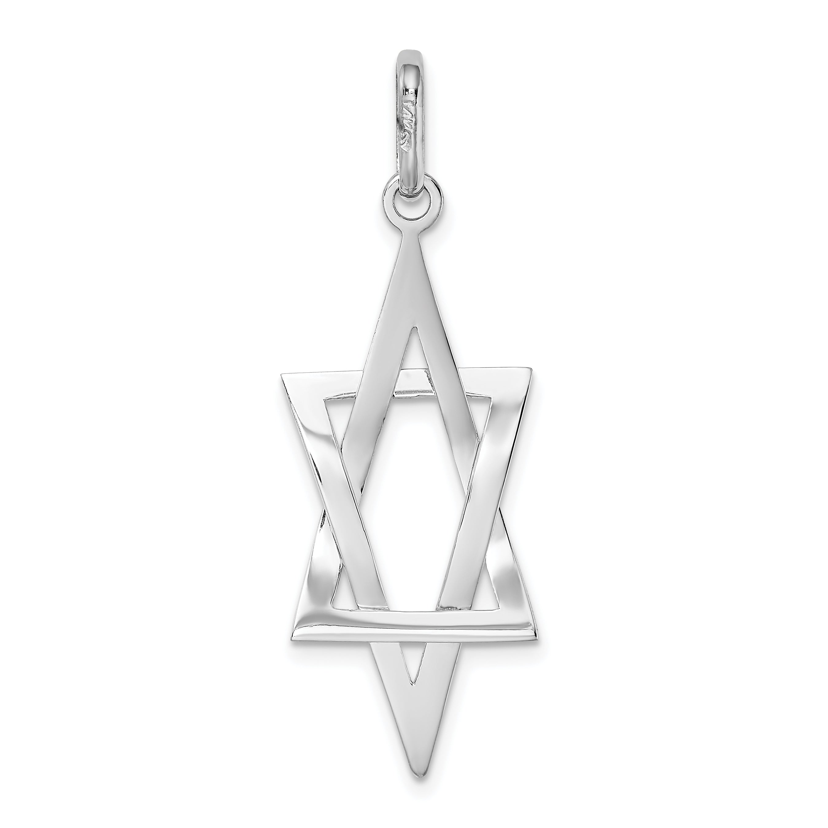 14K White Gold Elongated Star of David Charm with Polished 3D Design by Sophia Jewelers