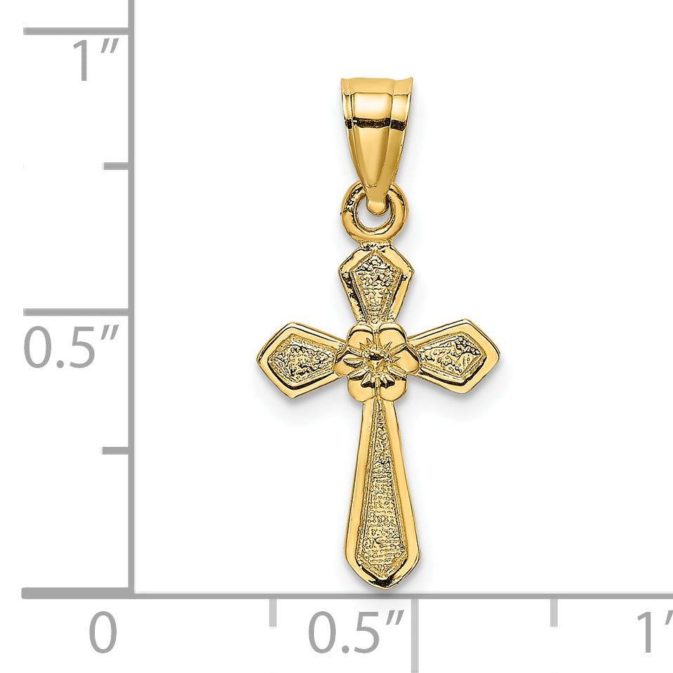 14K Small Cross w/Flower Charm