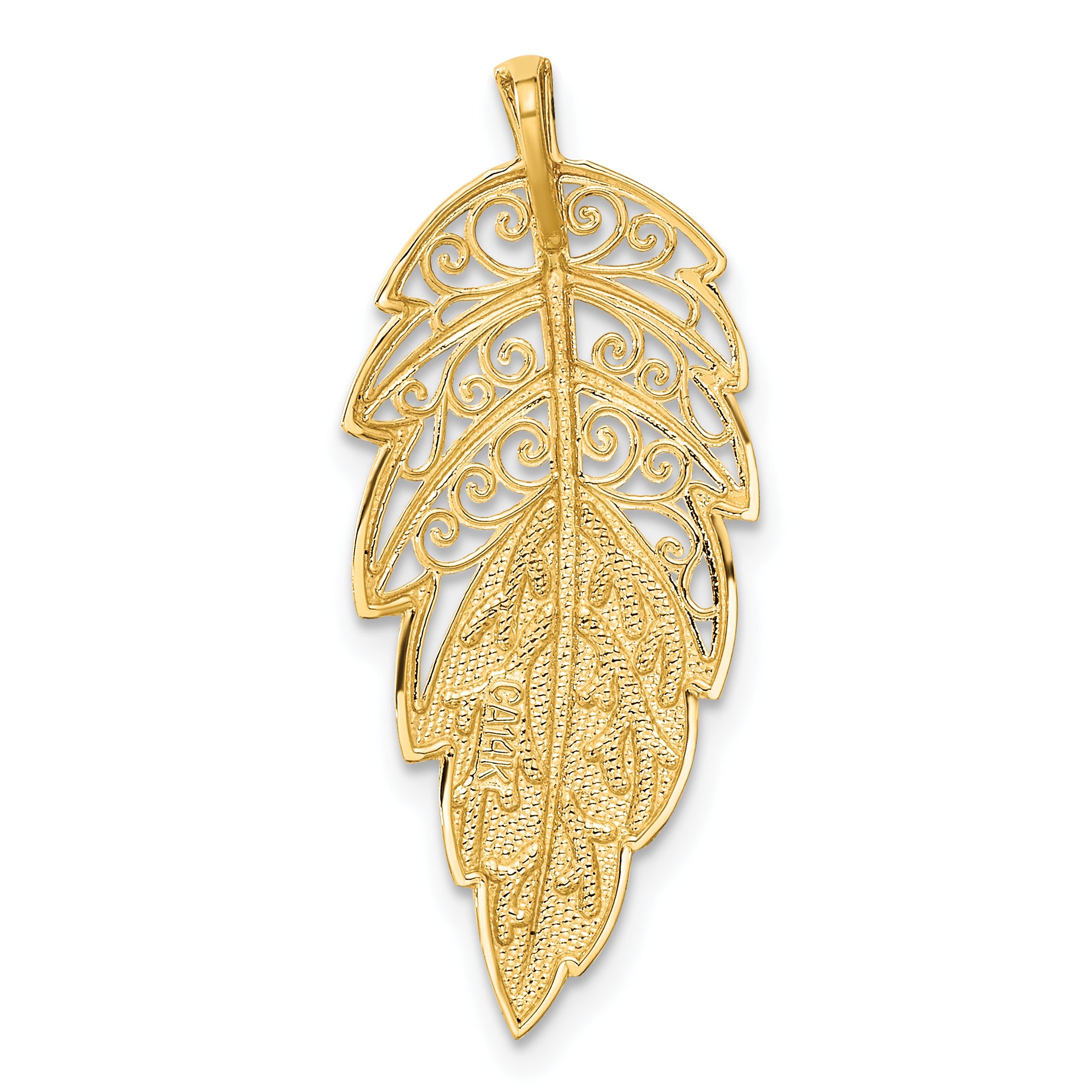 14k Yellow Gold Diamond Cut Leaf Chain Slide