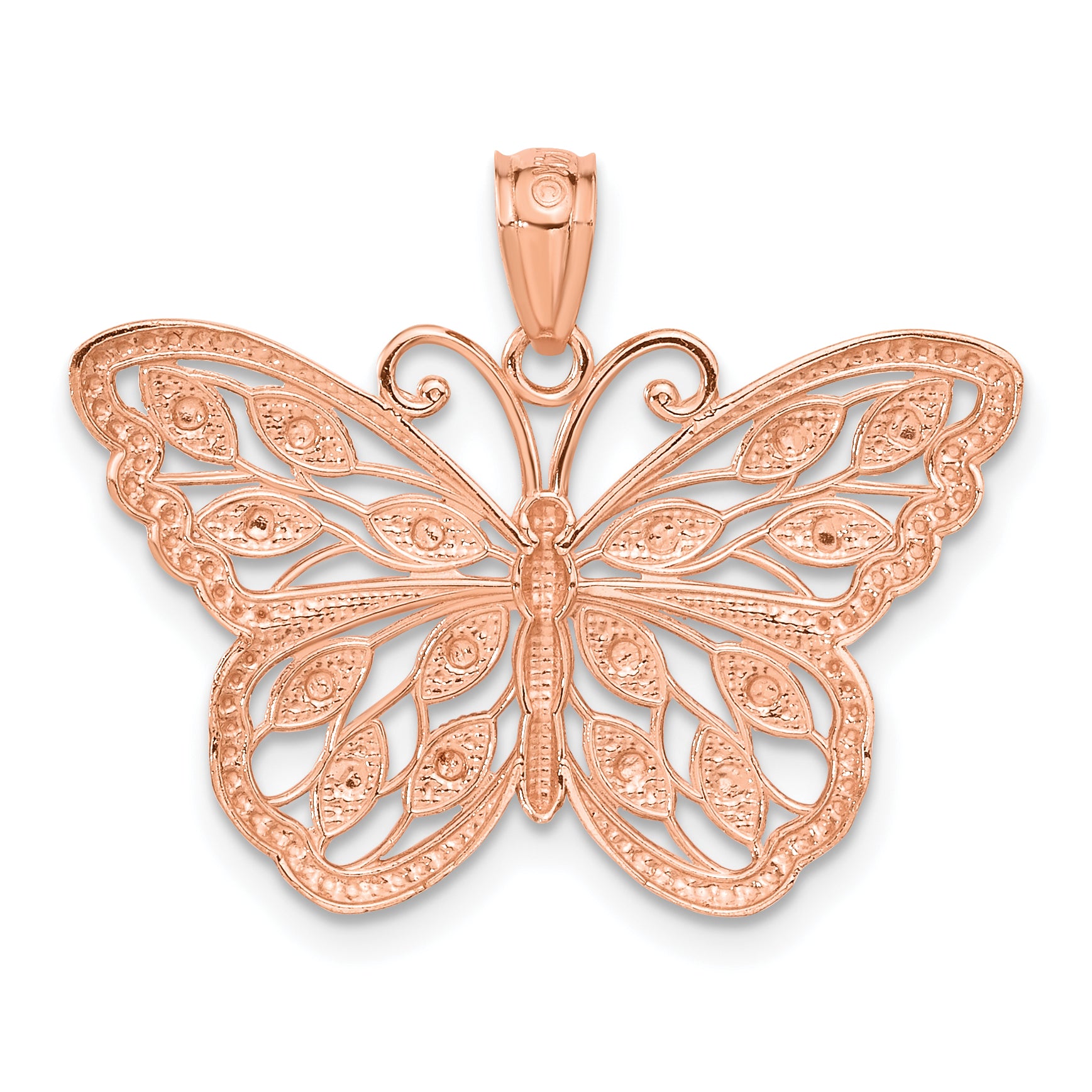 14K Rose Gold Butterfly Pendant with Rhodium Accents & Polished Finish