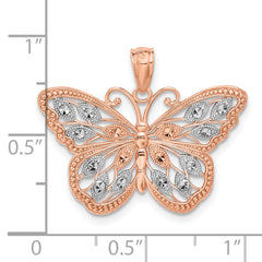 14K Rose Gold Butterfly Pendant with Rhodium Accents & Polished Finish