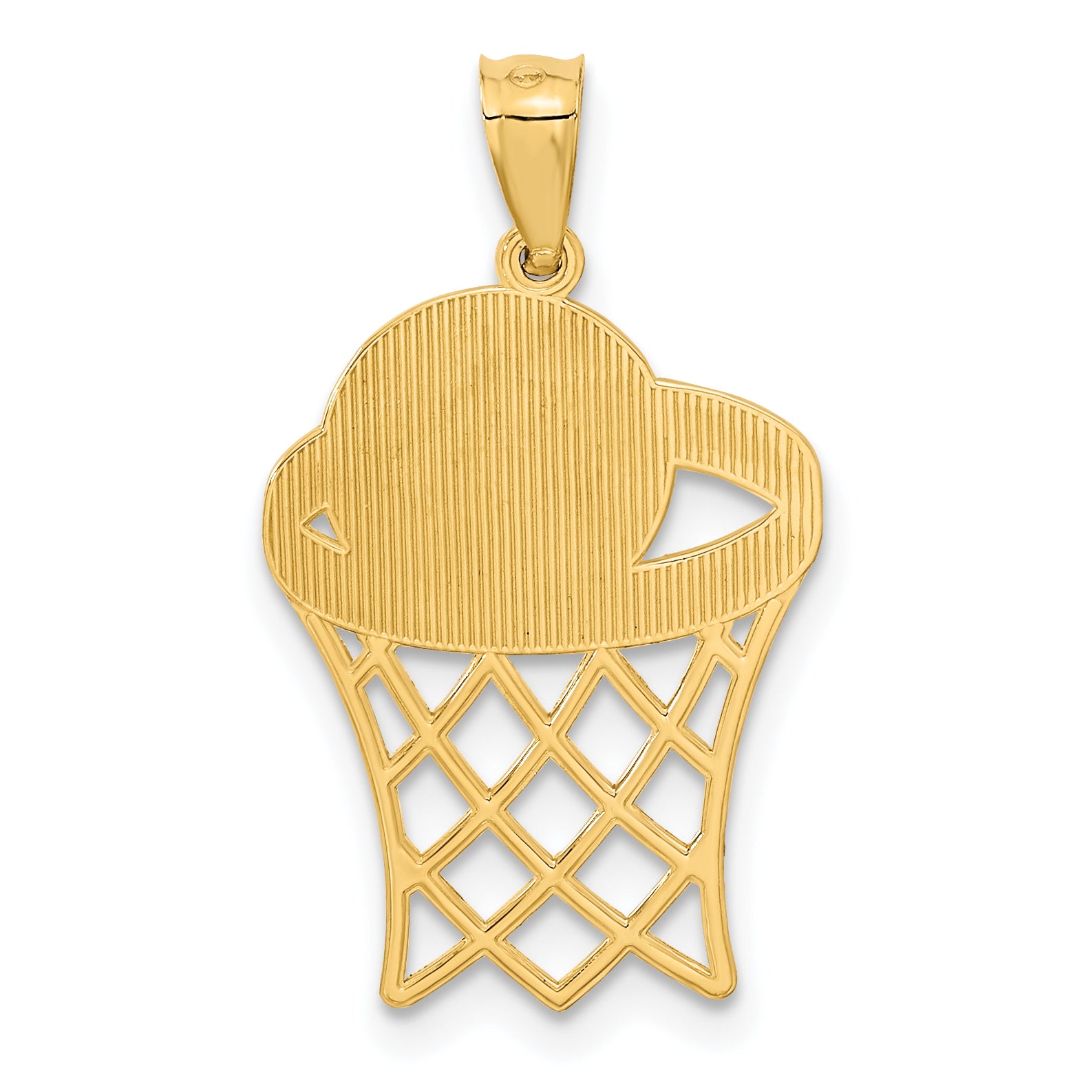 14K Yellow Gold Basketball Pendant with Polished Diamond-Cut Design for Men