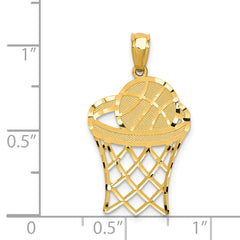 14K Yellow Gold Basketball Pendant with Polished Diamond-Cut Design for Men