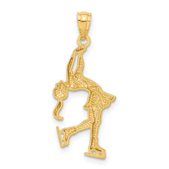 14K Gold Ice Skater Pendant with Rhodium Accent Polished Finish