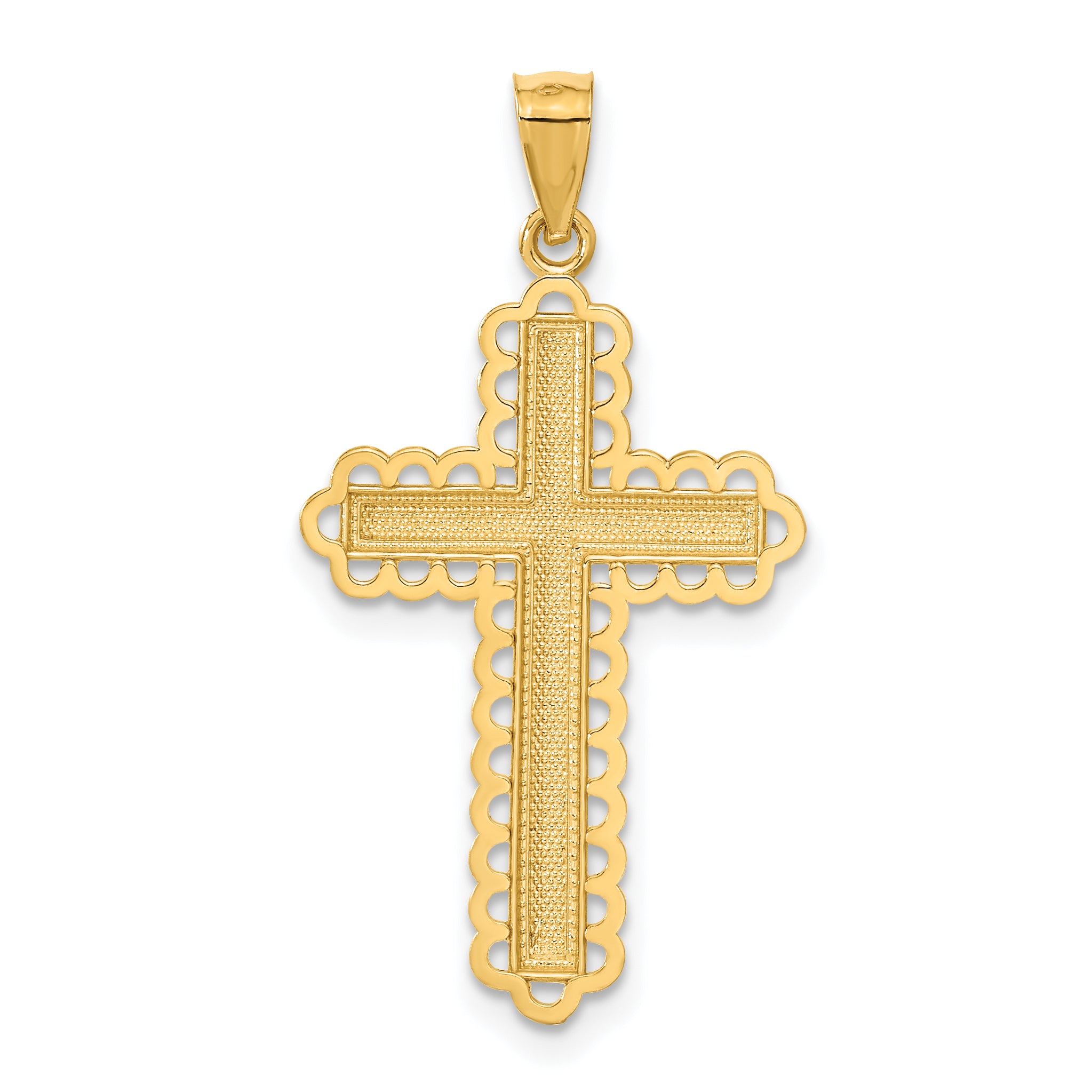 14K Yellow Gold w/Rhodium Diamond Cut Cross Pendant