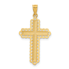 14K Yellow Gold Rhodium Diamond-Cut Cross Pendant Polished, Solid Design