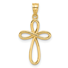 14K Yellow Gold Ribbon Cross Pendant with Solid Cast Design  23mm